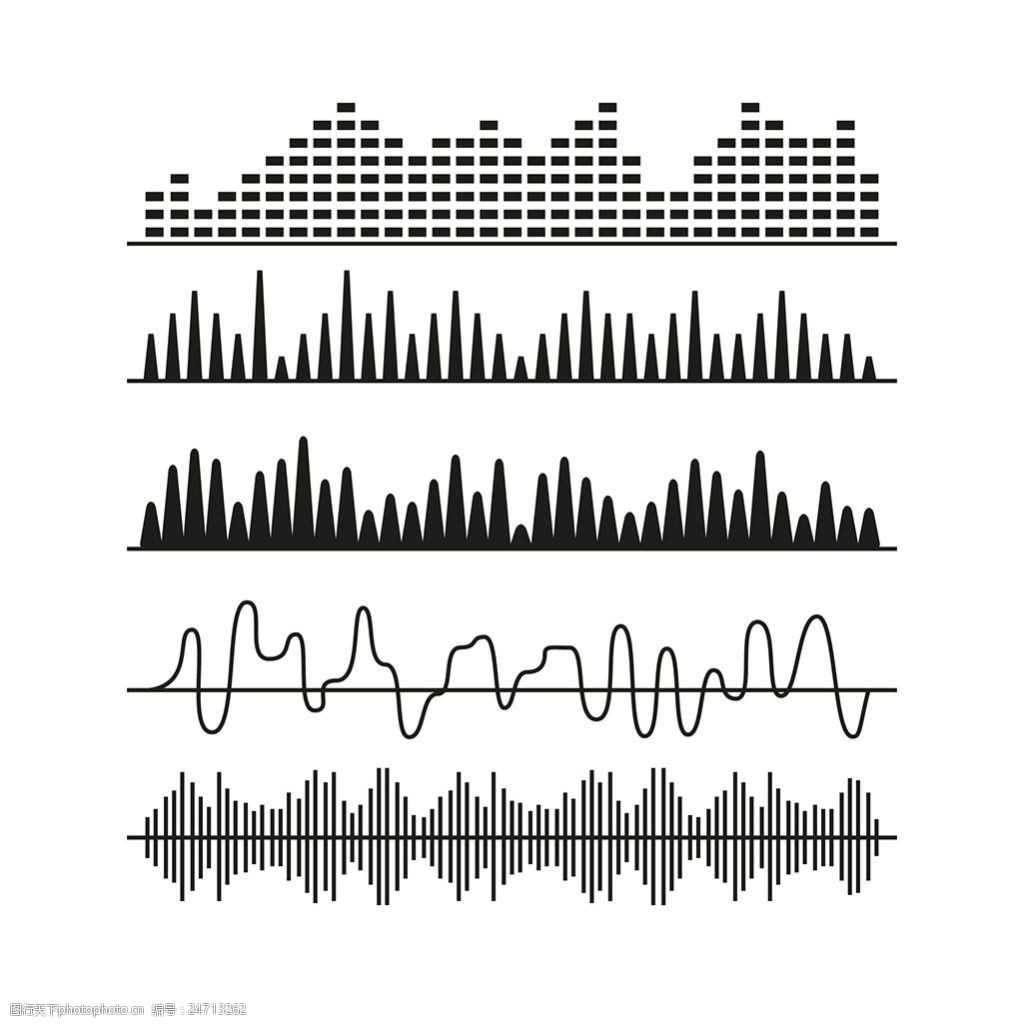 手绘各种黑色声波图形