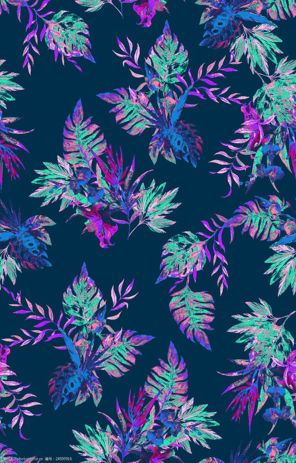 蓝底叶子小碎花数码印花设计图片-图行天下图库