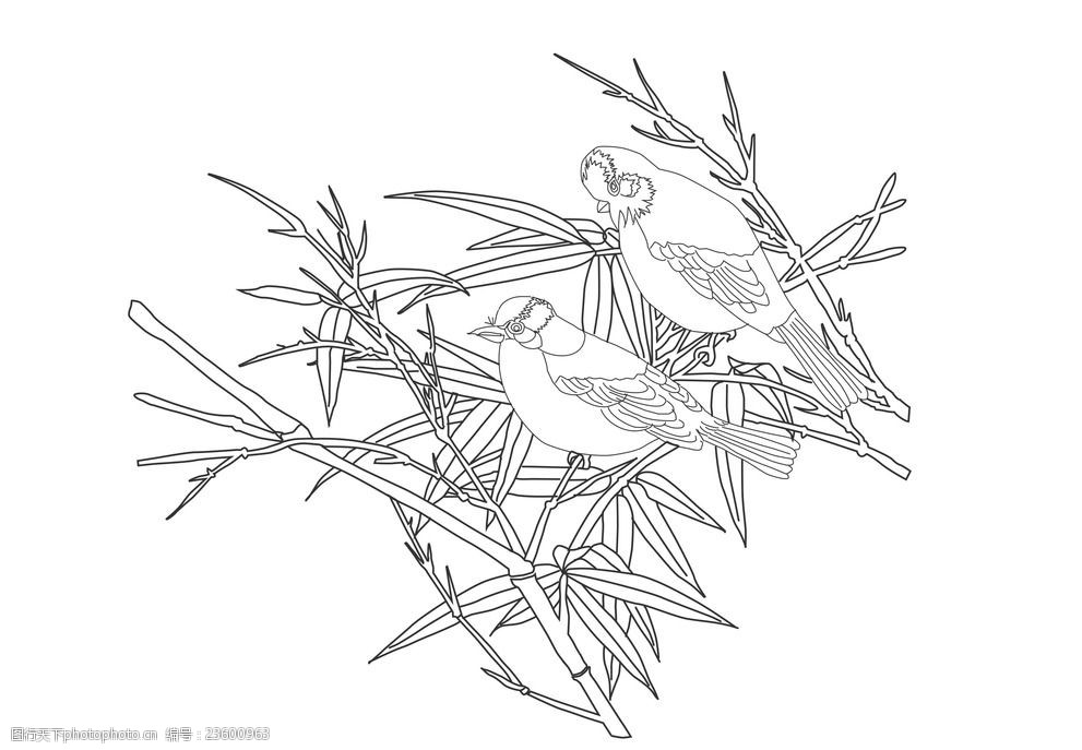 刺绣图案画眉竹子