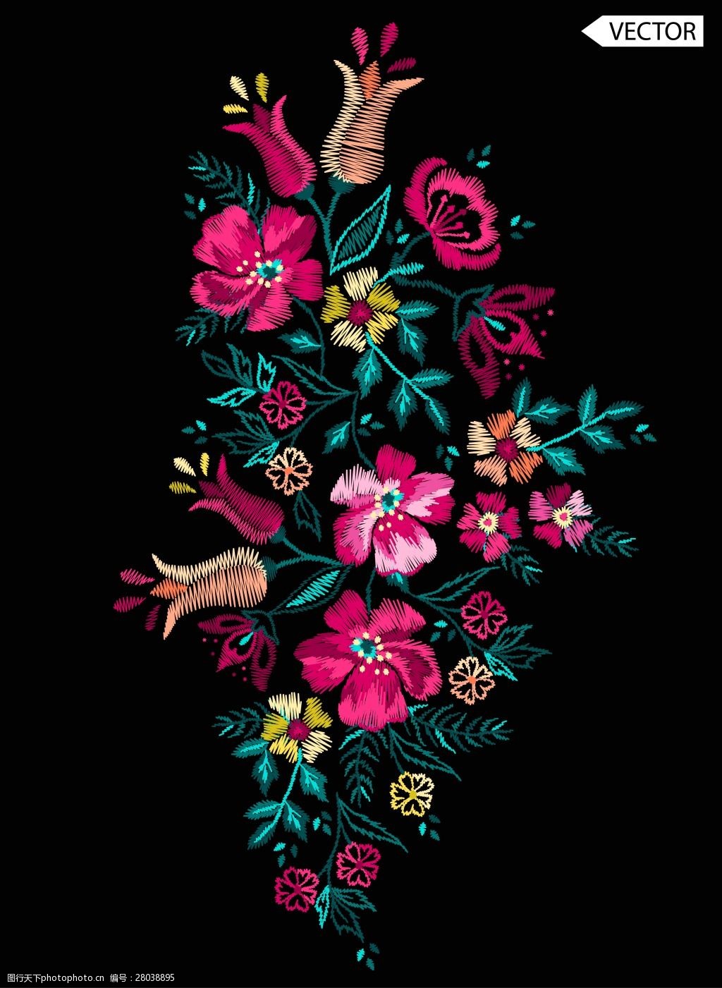 艺术彩色刺绣花纹背景图片