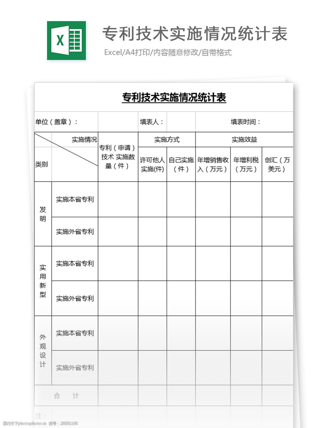 關鍵詞:專利技術實施情況統計表格 表格模板 圖表 表格設計 表格 統計