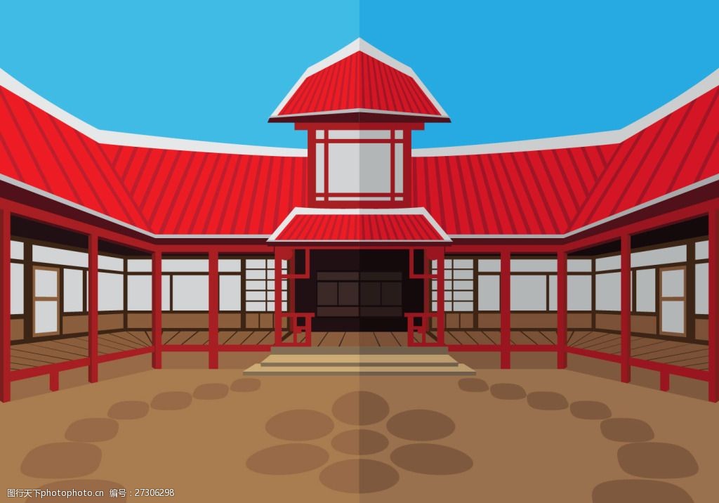 扁平化寺庙插画