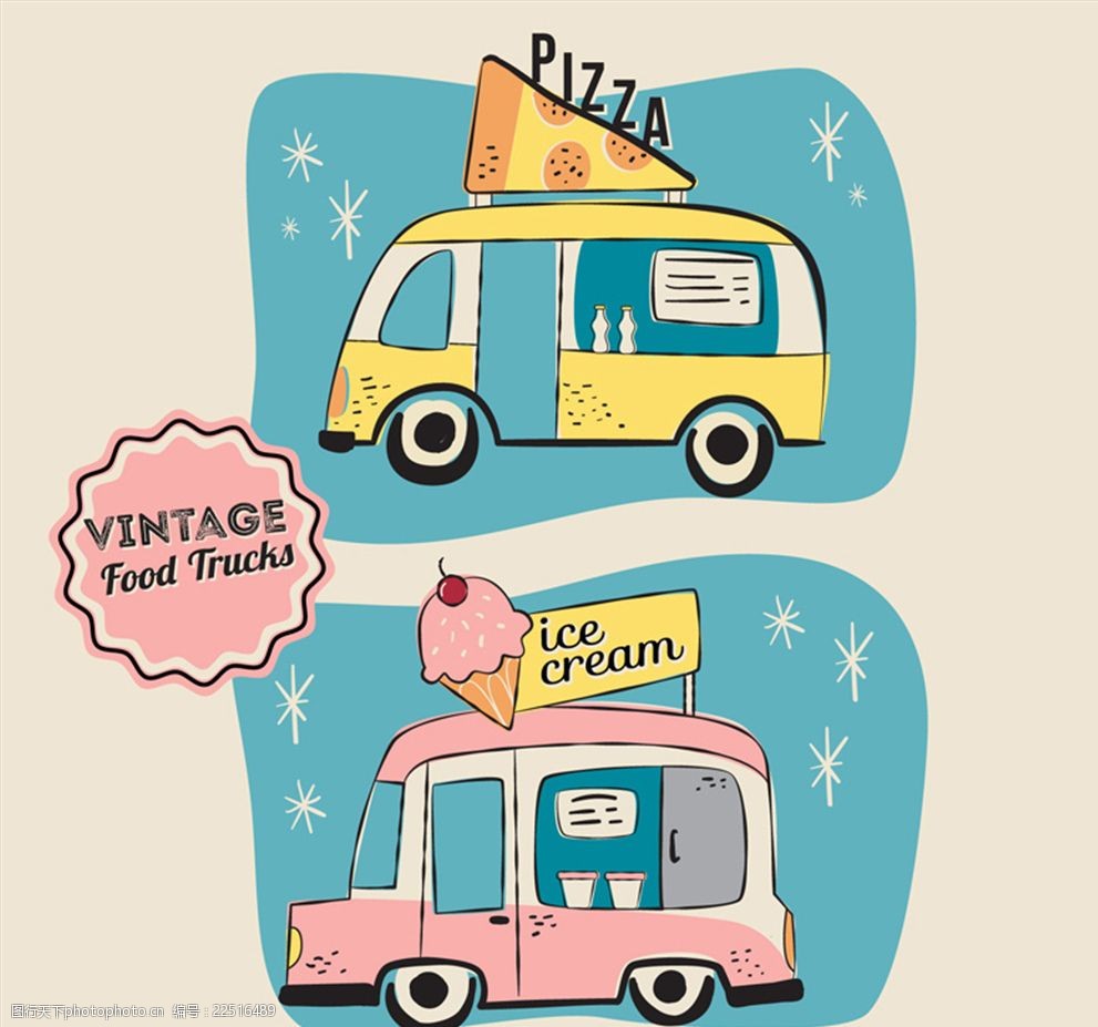 2款复古可移动餐车矢量素材