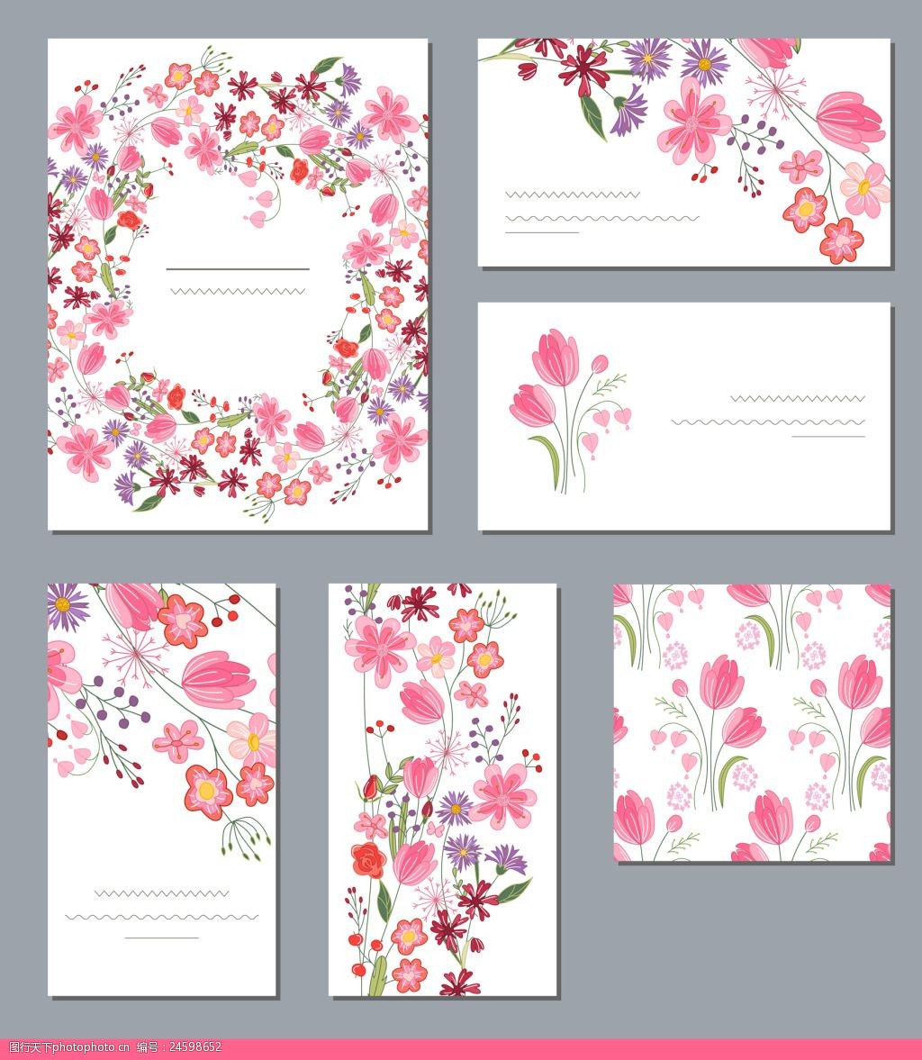 春天花朵信纸卡片矢量图案模板设计