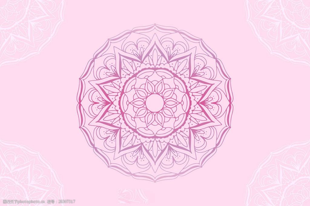 手绘曼陀罗花纹的粉红色背景