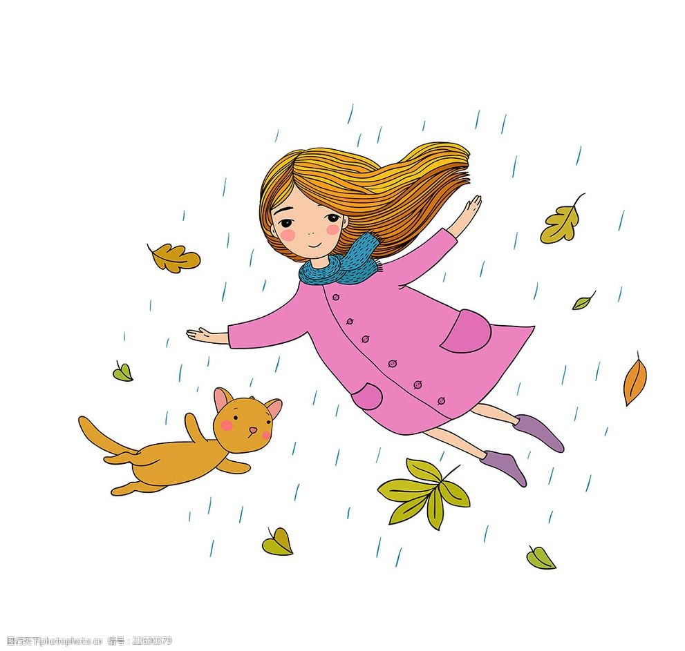 小女孩和树叶矢量