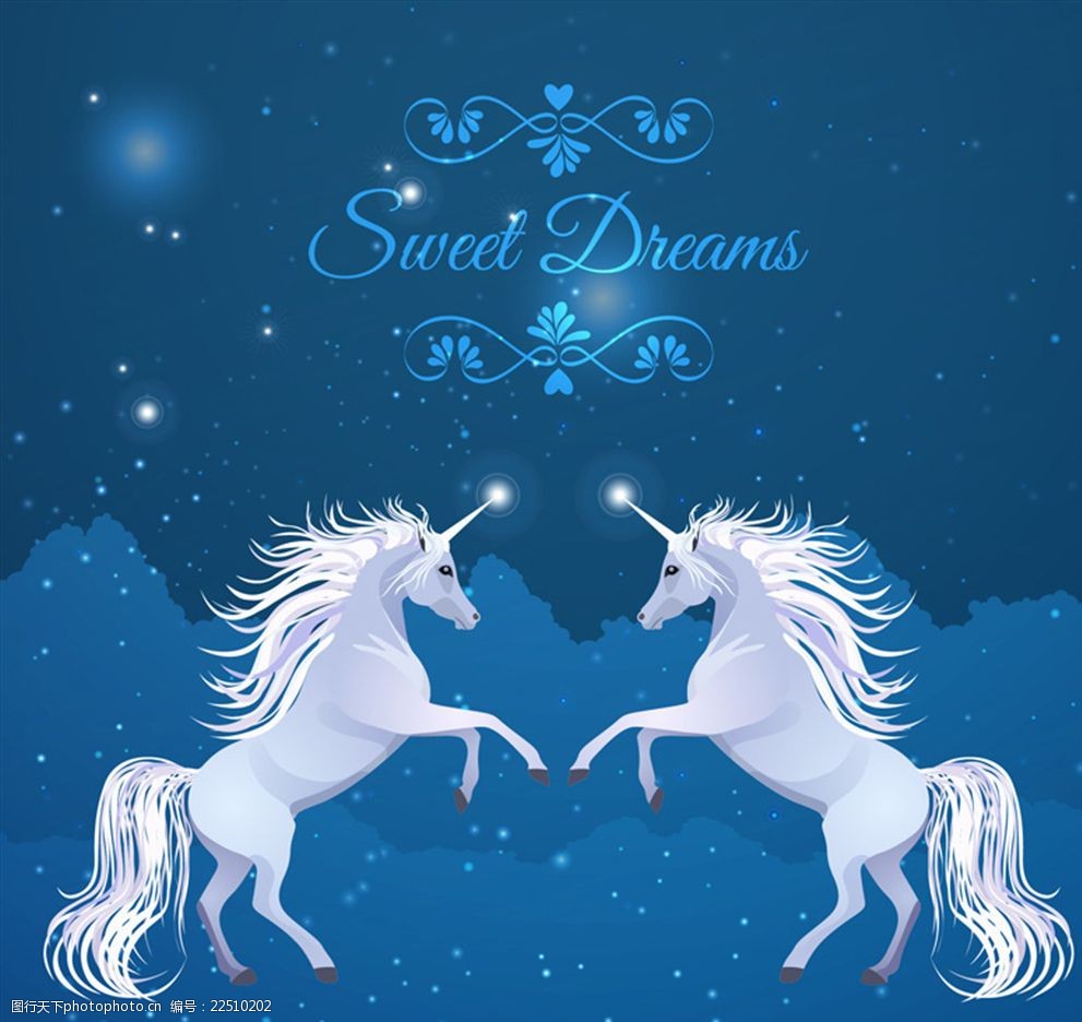 梦境中的2只银色独角兽矢量素材