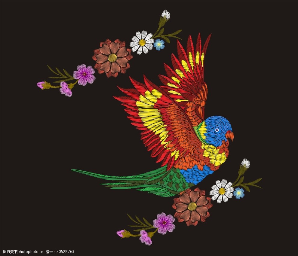 花鸟刺绣图案下载