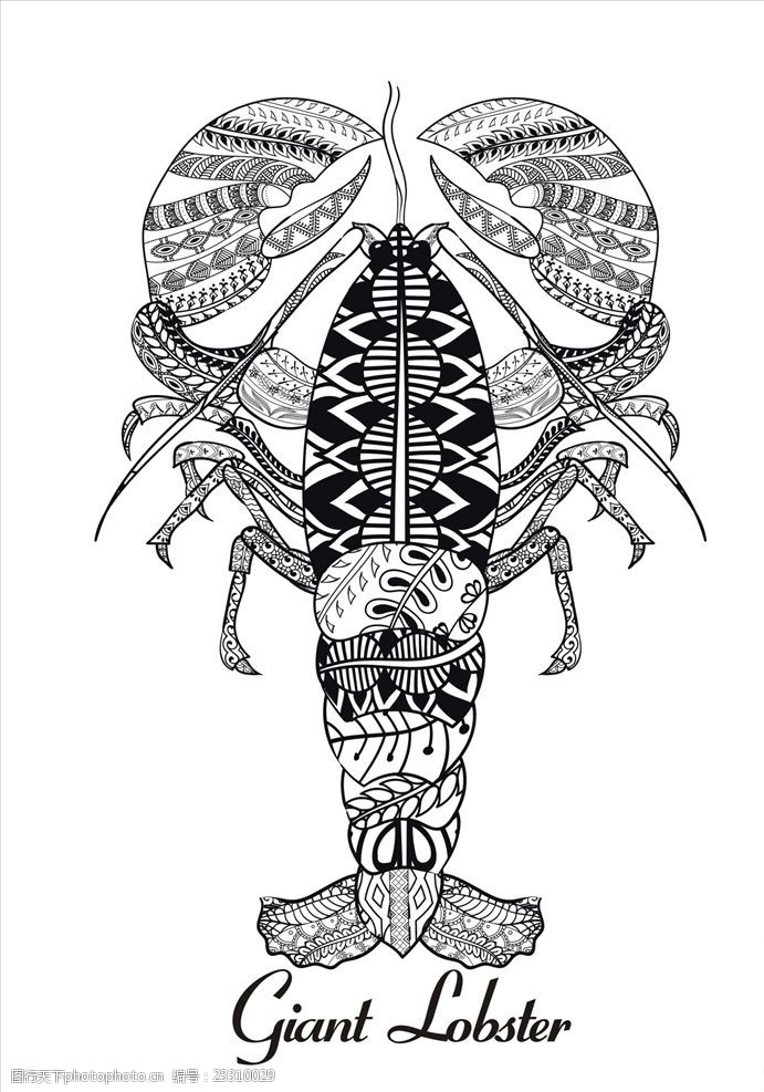海鲜龙虾图腾矢量图