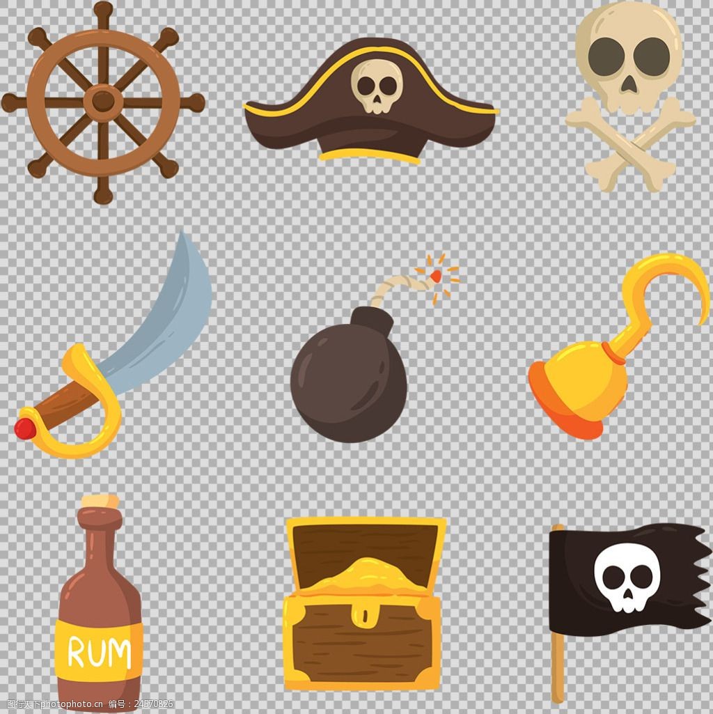 各种手绘海盗元素图免抠png透明图层素材