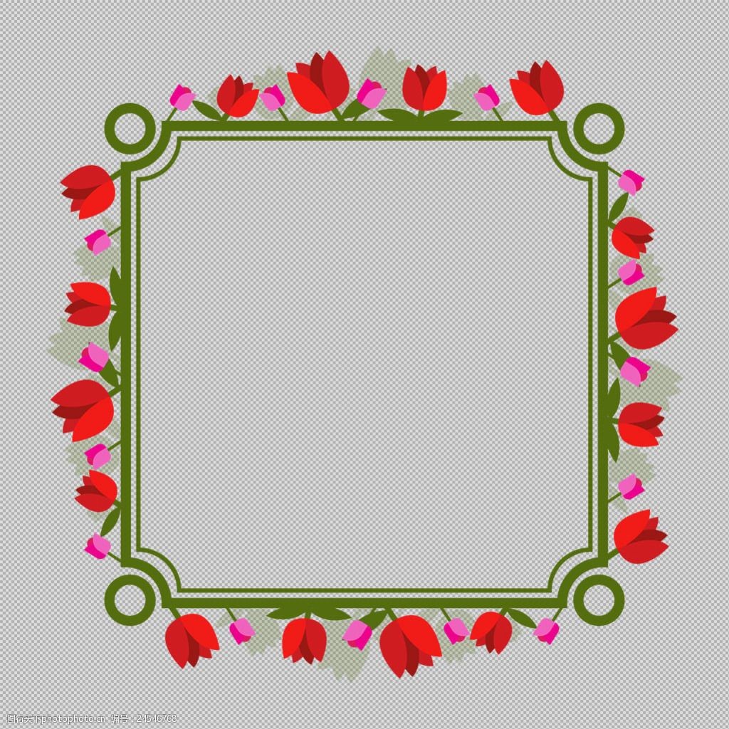 红色花卉边框免抠png透明图层素材