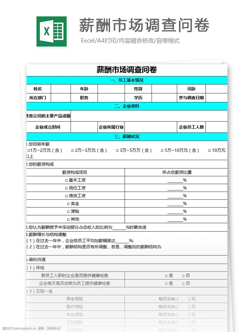 薪酬市場調查問卷excel模板