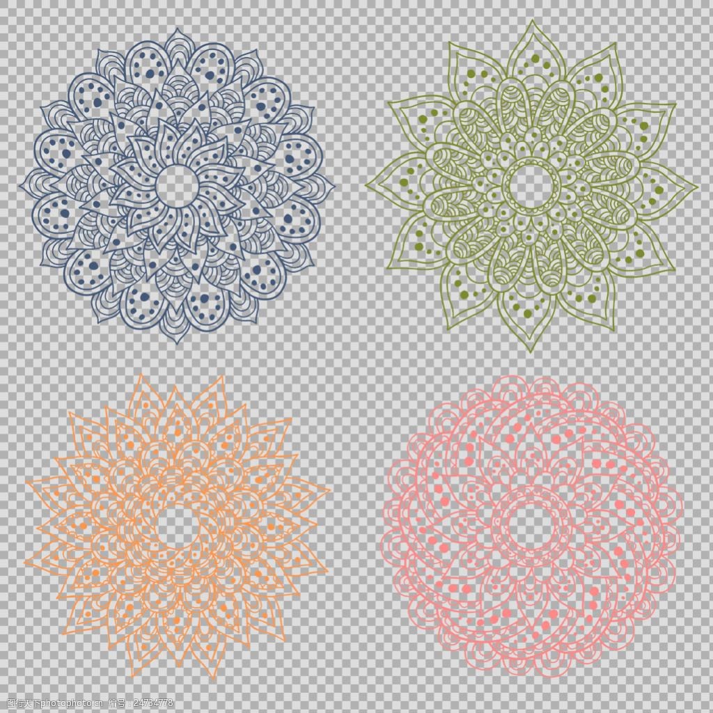 各种颜色曼陀罗花纹免抠png透明图层素材