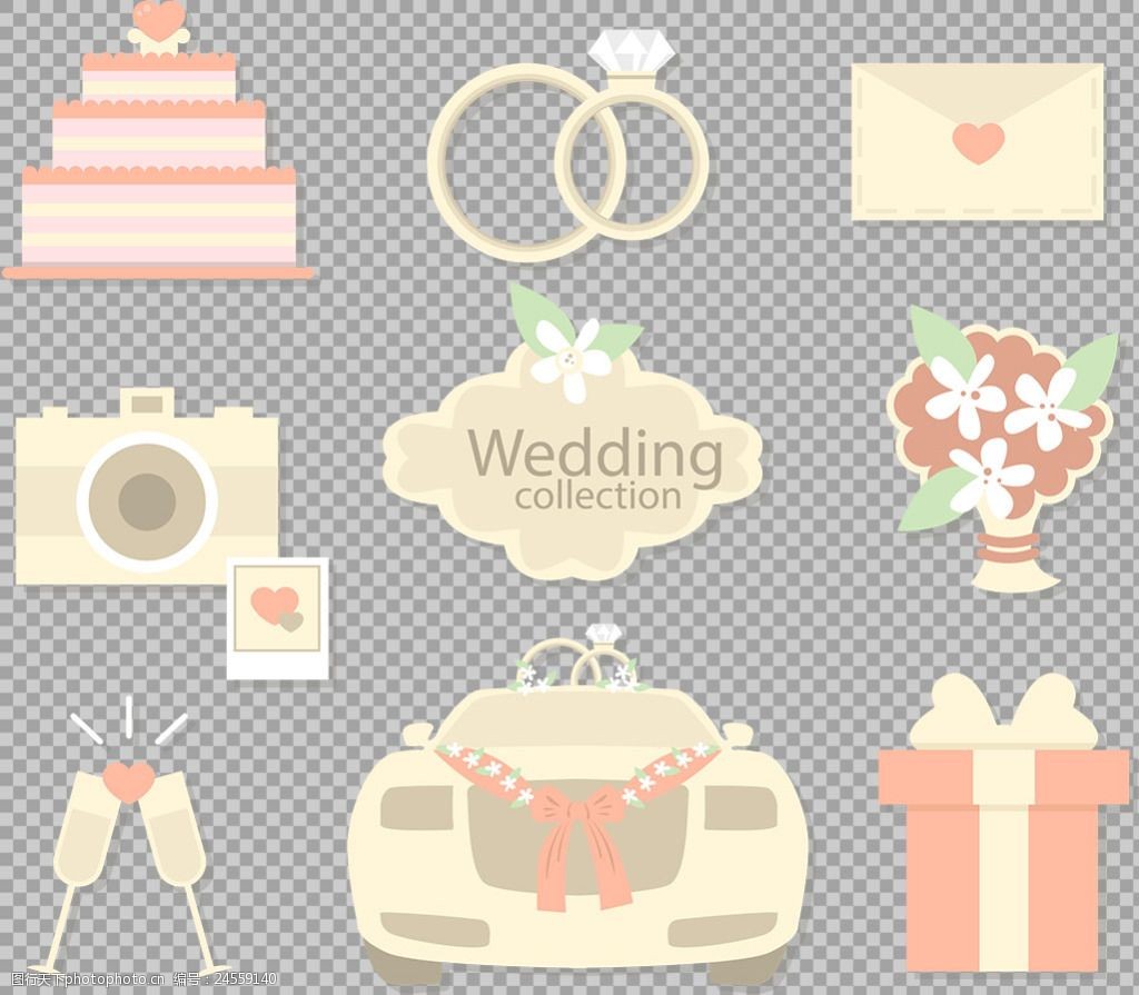 浪漫温馨婚礼元素免抠png透明图层素材