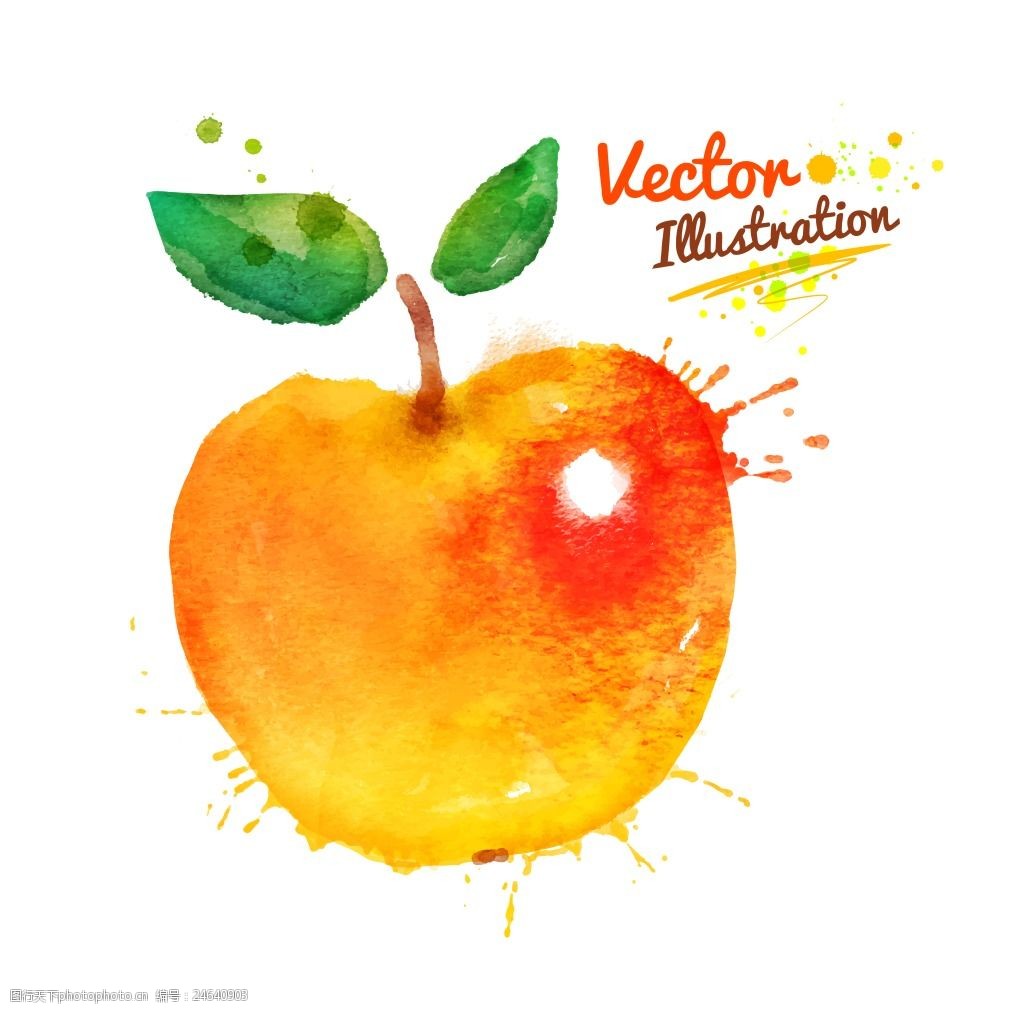 水果 苹果 黄色 蔬菜 插画 矢量 素材 水墨 手绘 墨点