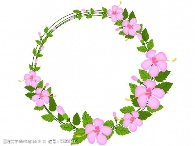 由美丽的花和绿叶制成的装饰性圆形框架