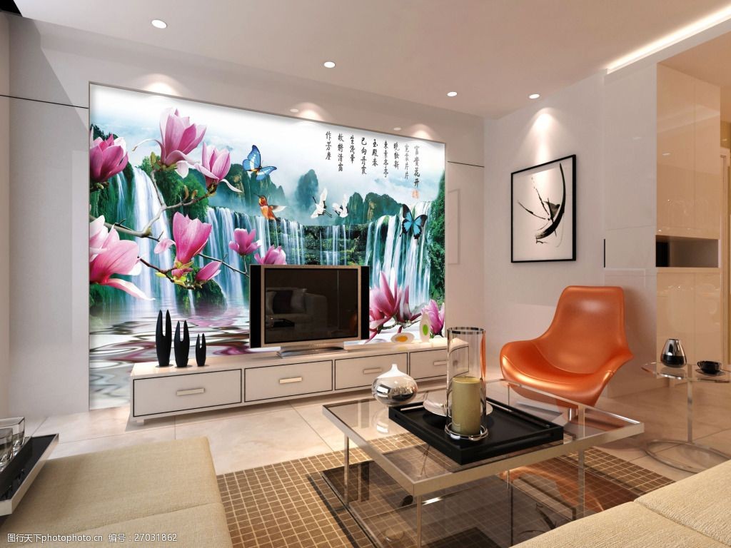 花开富贵电视背景墙 花开富贵      背景墙 电视背景墙 客厅装修