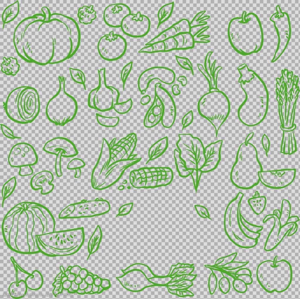 手绘绿色各种蔬菜免抠png透明图层素材