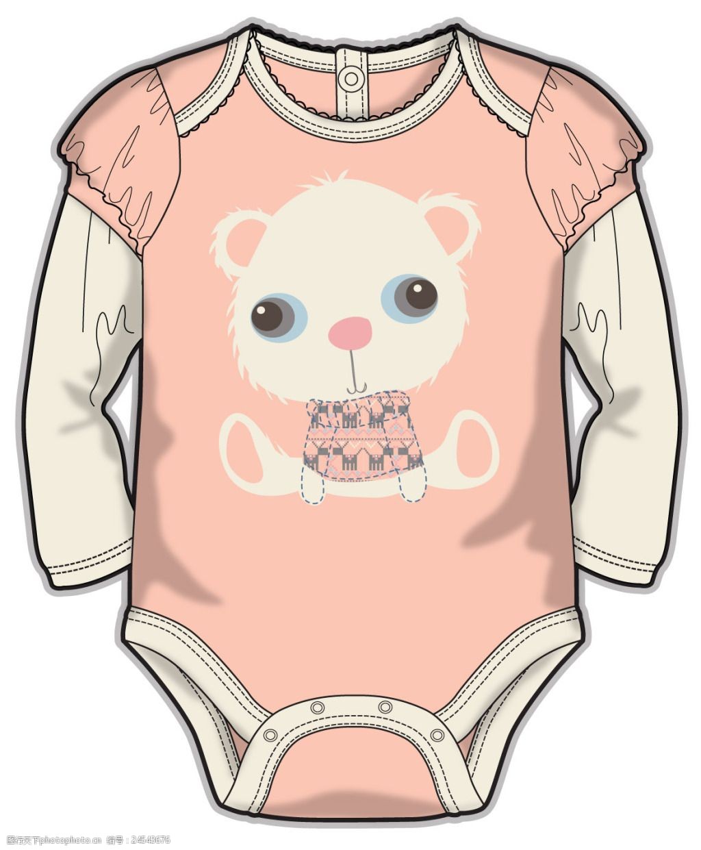 衣裤连体女宝宝服装设计彩色稿件矢量素材