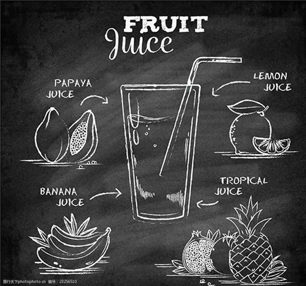 黑板上水果的果汁插图