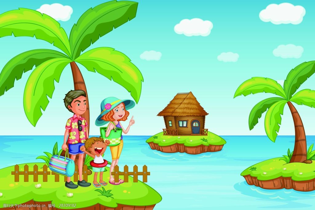 海边度假小岛家庭矢量素材
