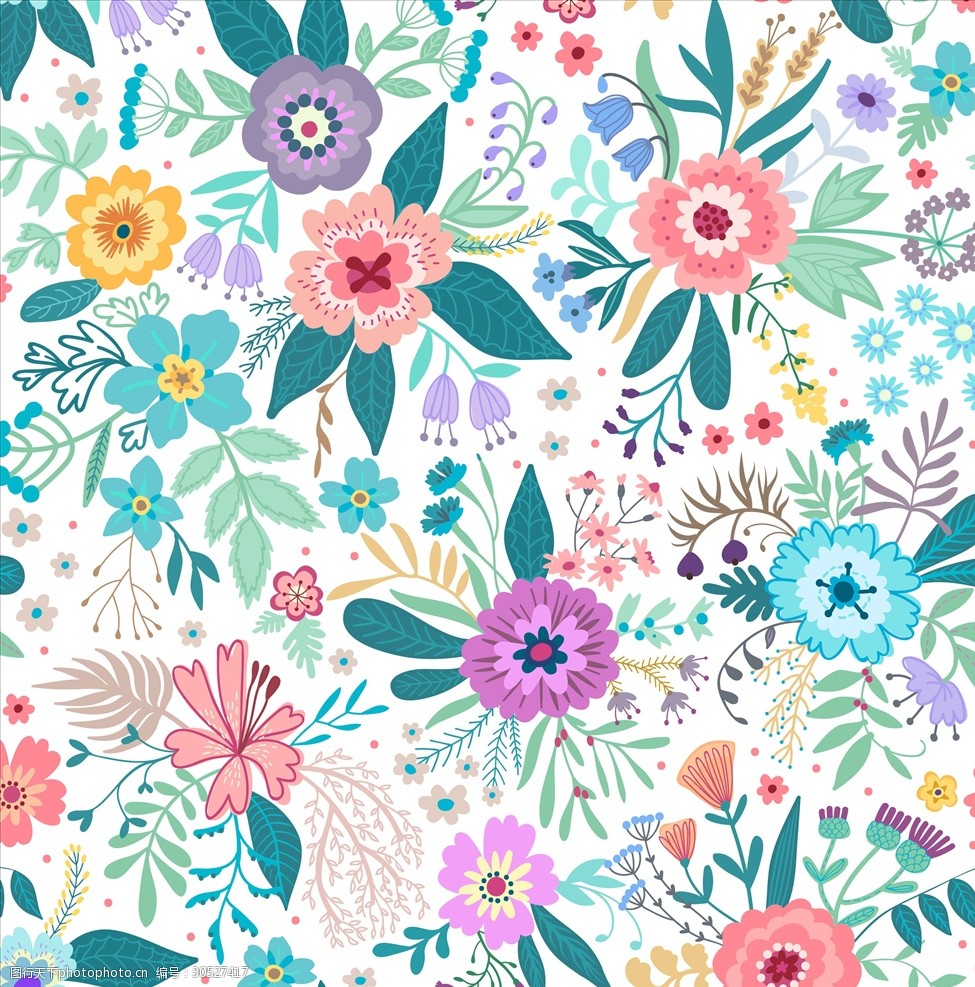 植物花朵花卉四方连续矢量图下载