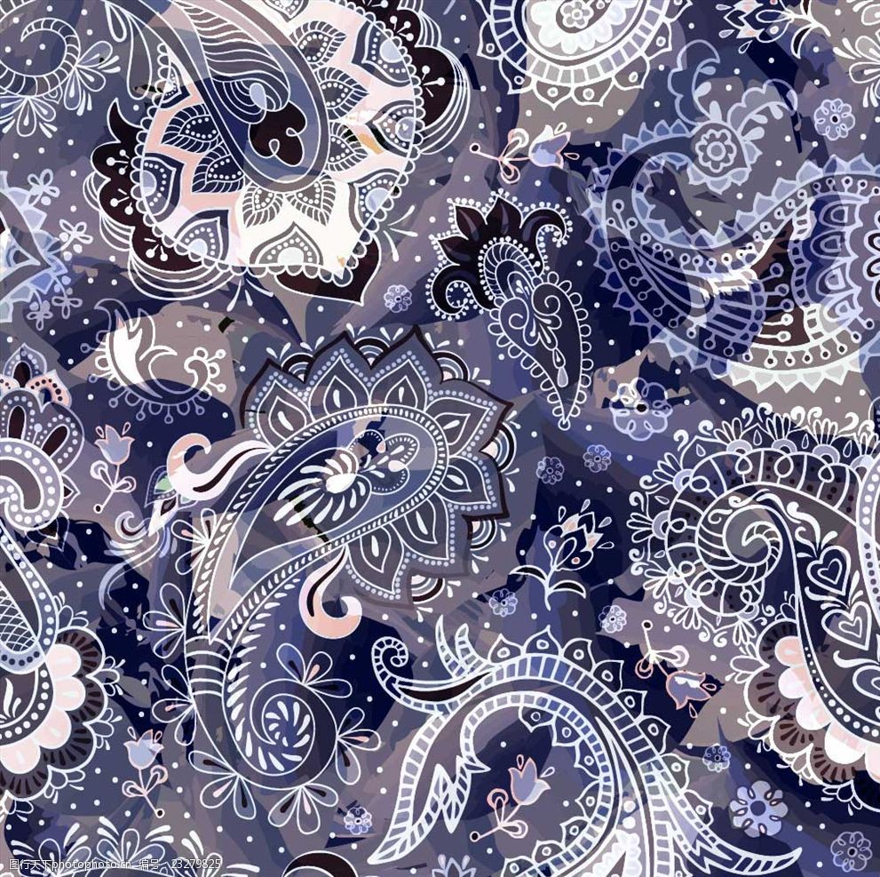 传统民族风腰果花四方连续底纹