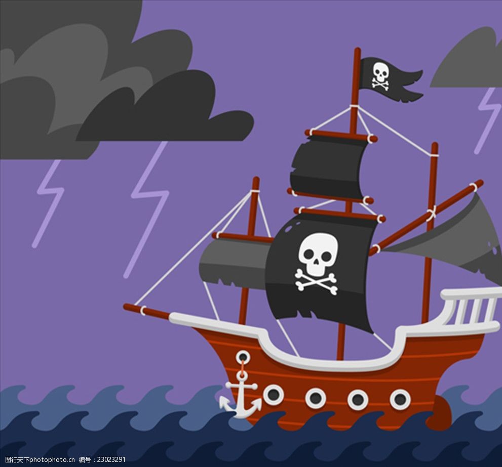 海盗船在风雨之夜航行