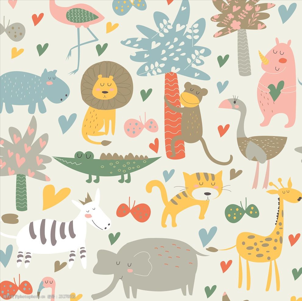 卡通动物四方连续底纹