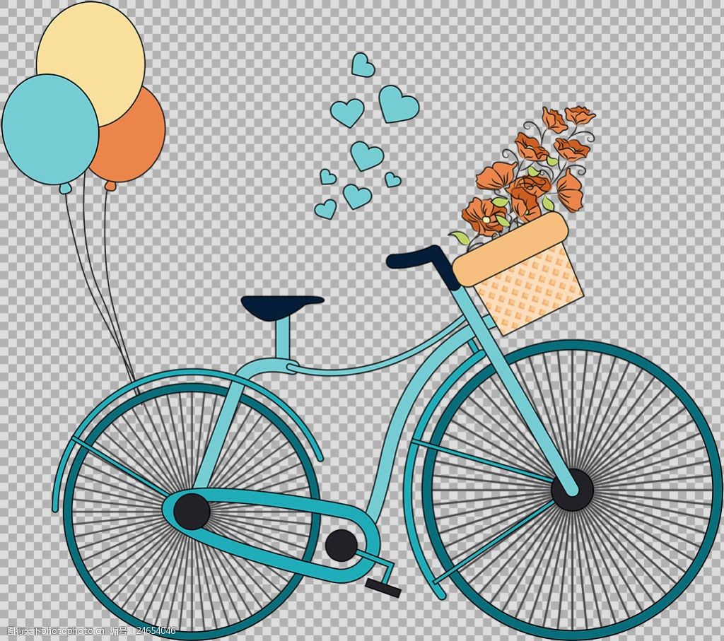 蓝色单车自行车插画免抠png透明图层素材