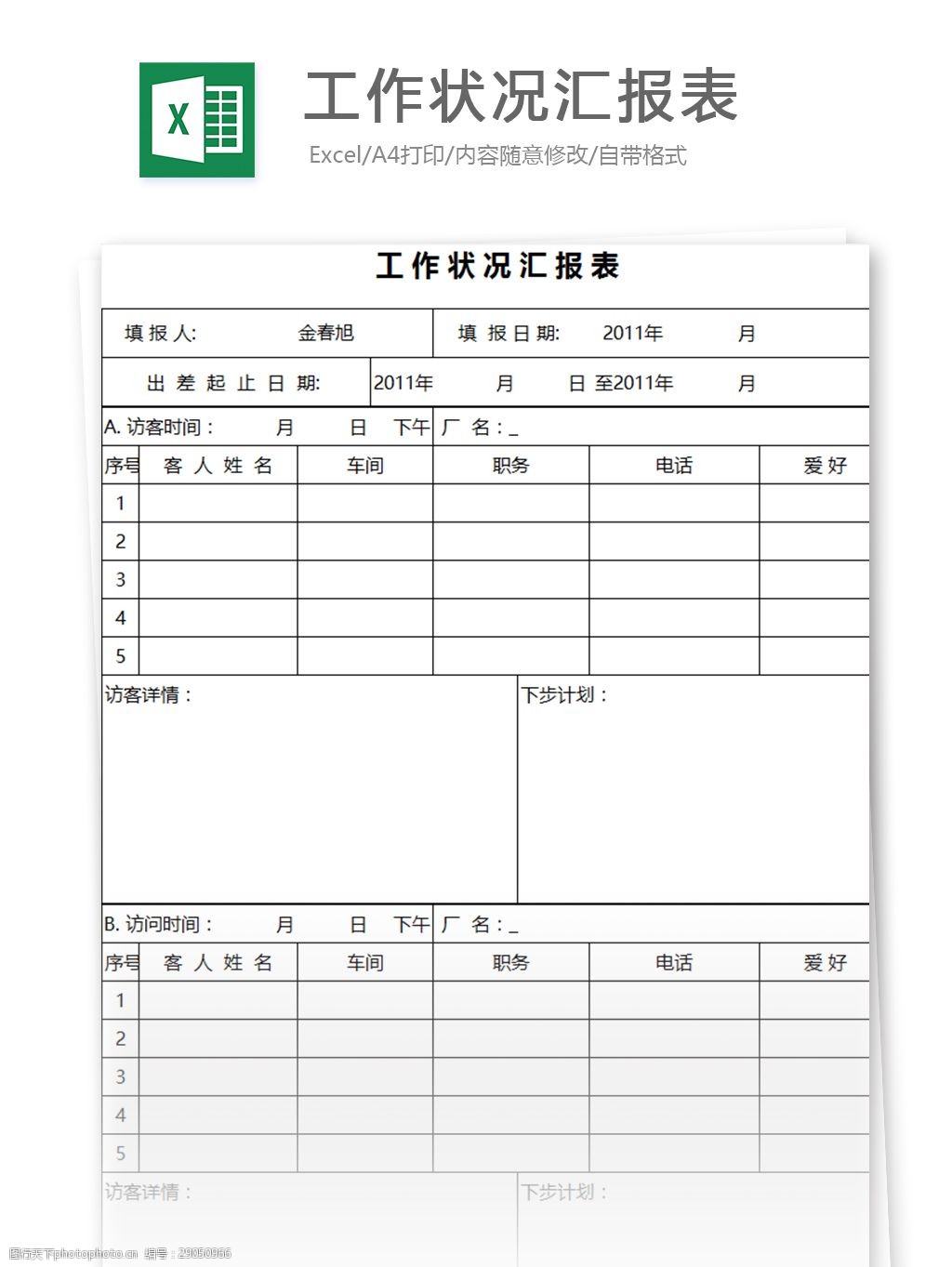 工作狀況彙報表excel表格模板