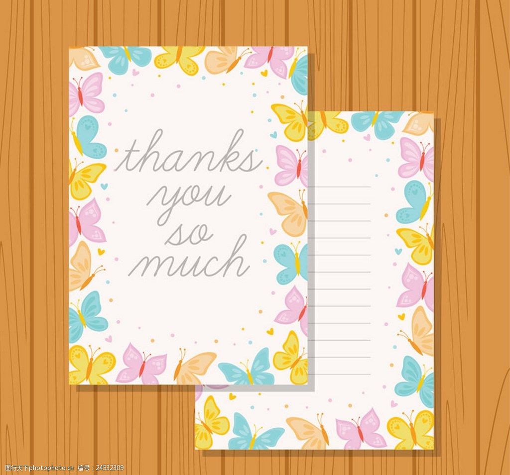 彩色蝴蝶装饰感恩卡片矢量素材