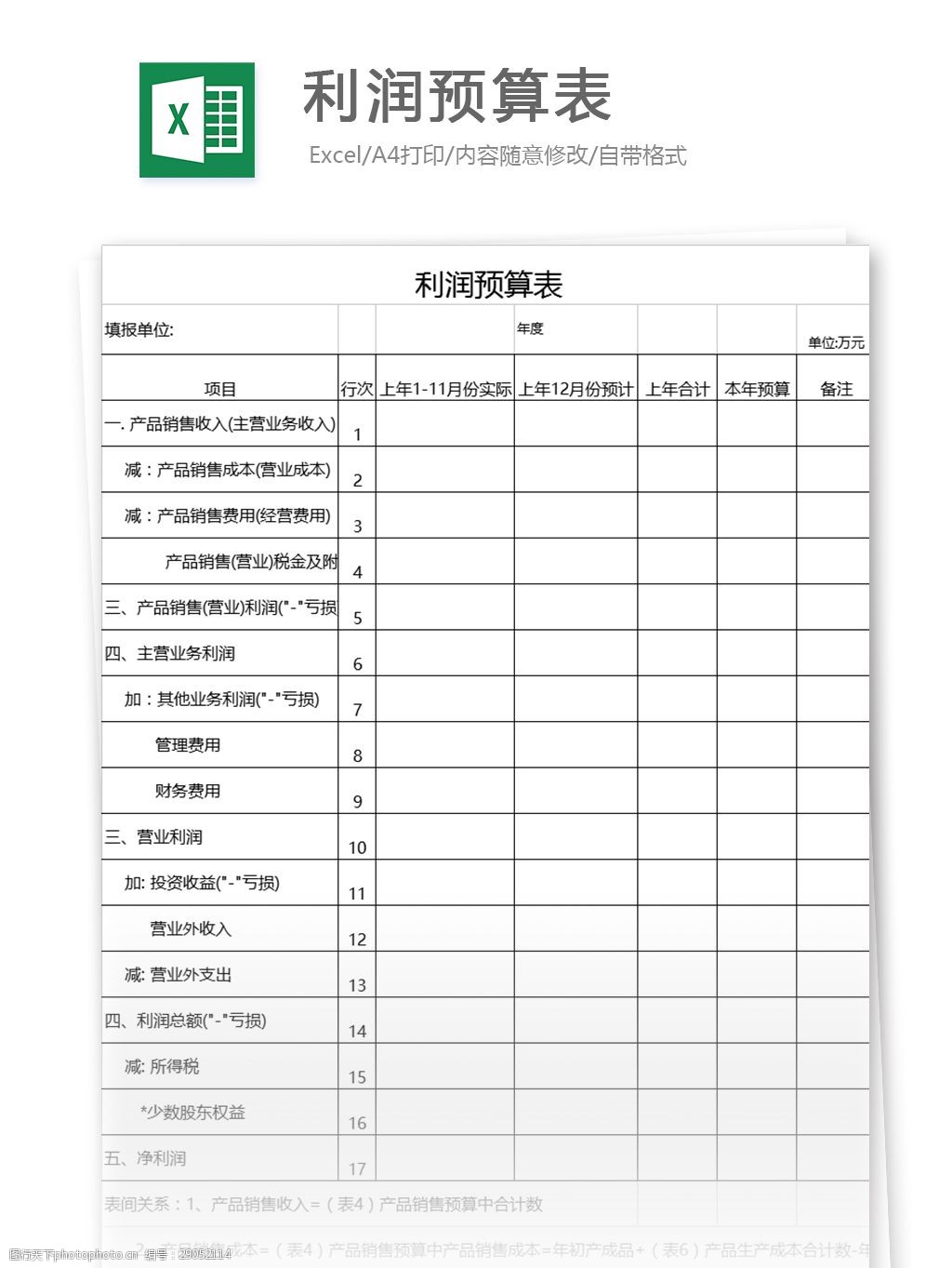 利潤預算表excel模板