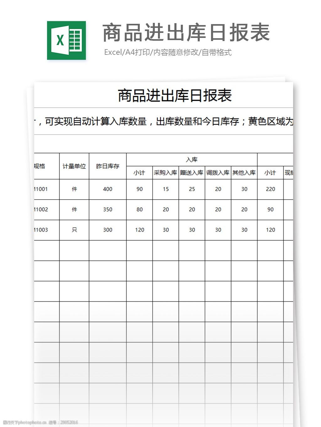 商品进出库日报表