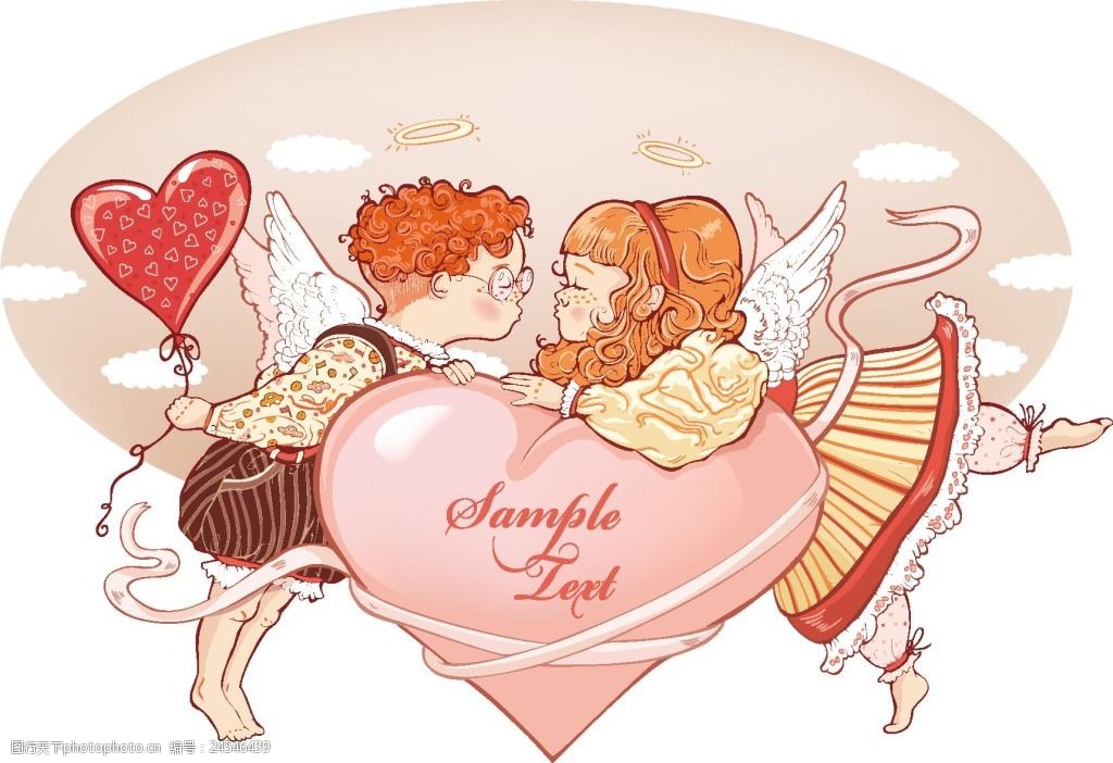 手绘天使心形元素