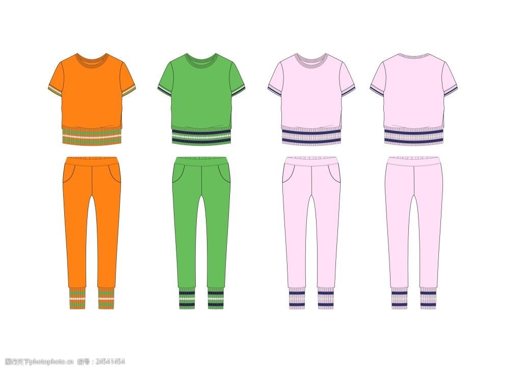 夏装女装时尚运动休闲套装服装设计款式图