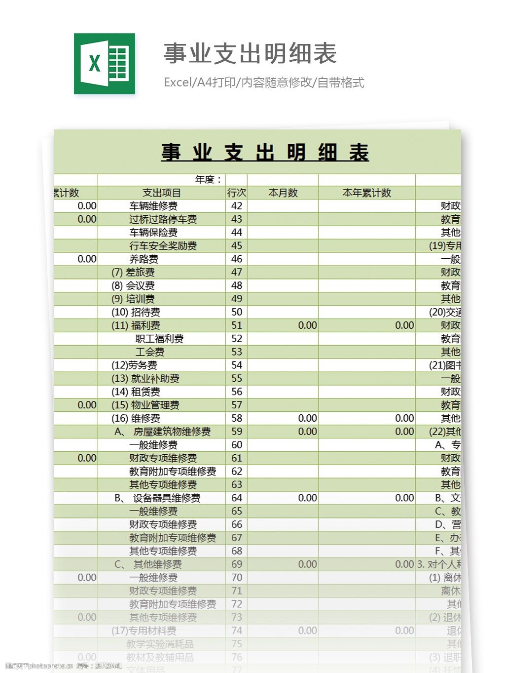 事業支出明細表excel模板