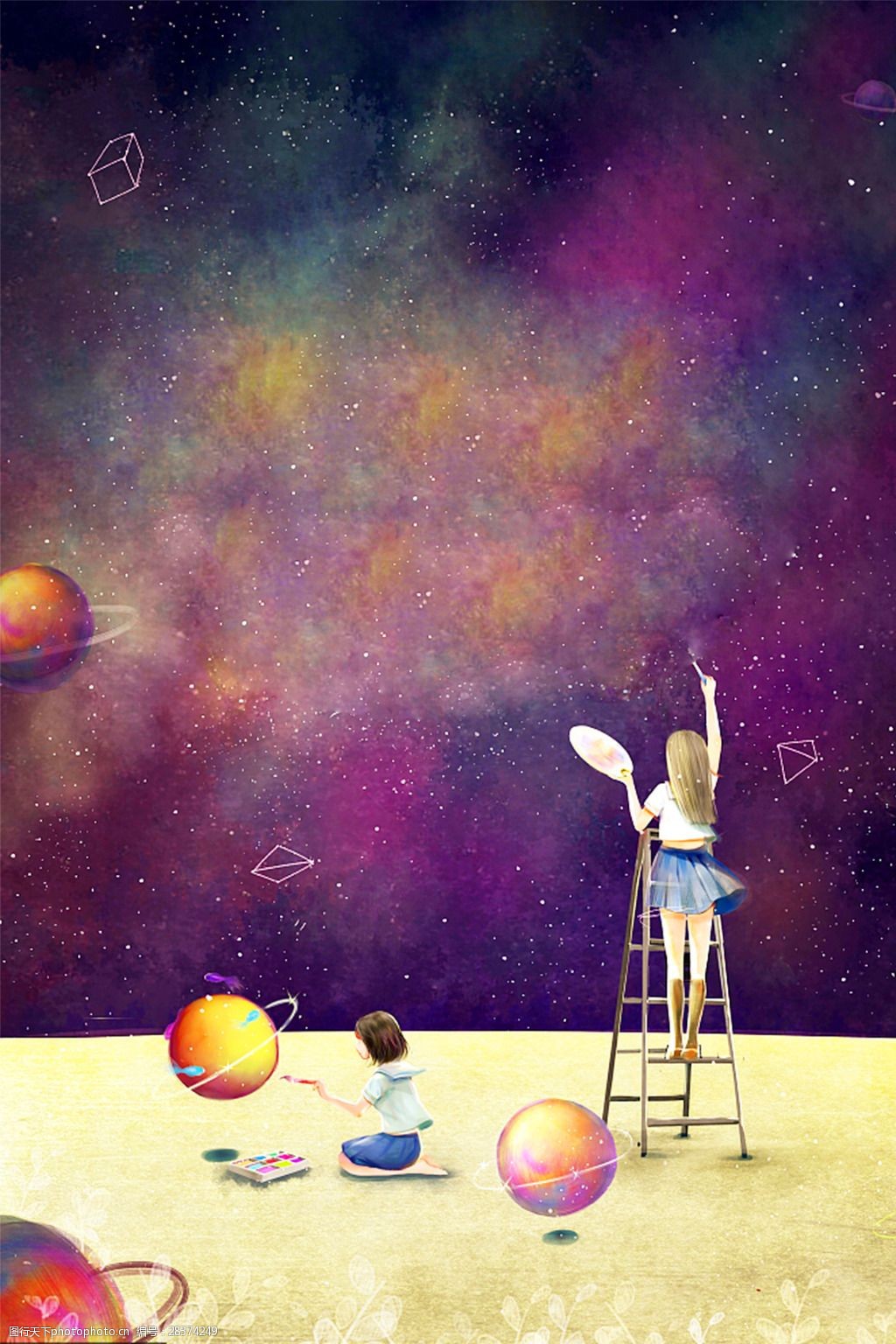关键词:卡通手绘宇宙背景 梦幻 彩色 宇宙 星空 星球 绘画 卡通 手绘