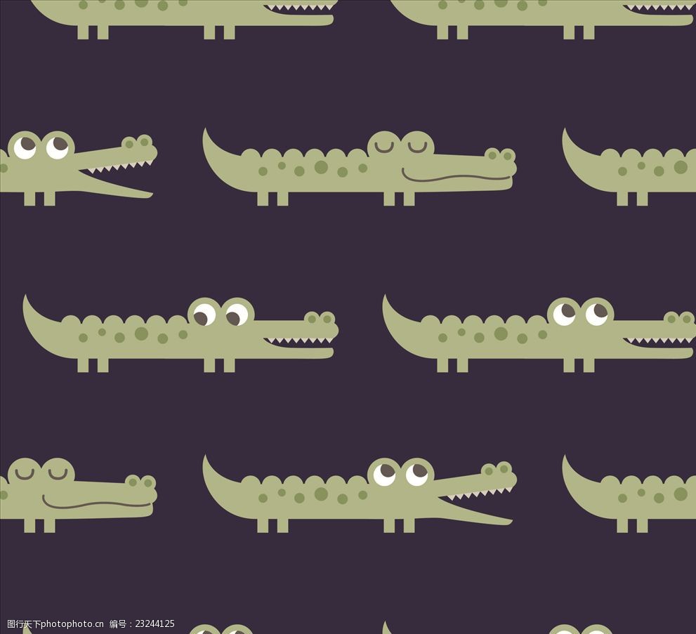 可爱卡通鳄鱼四方连续底纹