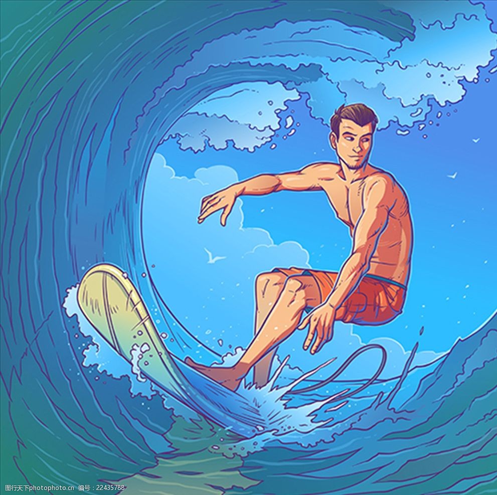 手绘冲浪的男子