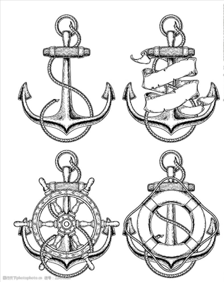 四款手绘航海船锚图片-图行天下图库