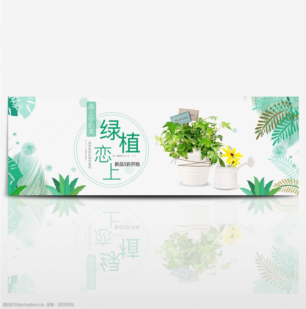 淡蓝色小清新绿色绿植促销海报banner