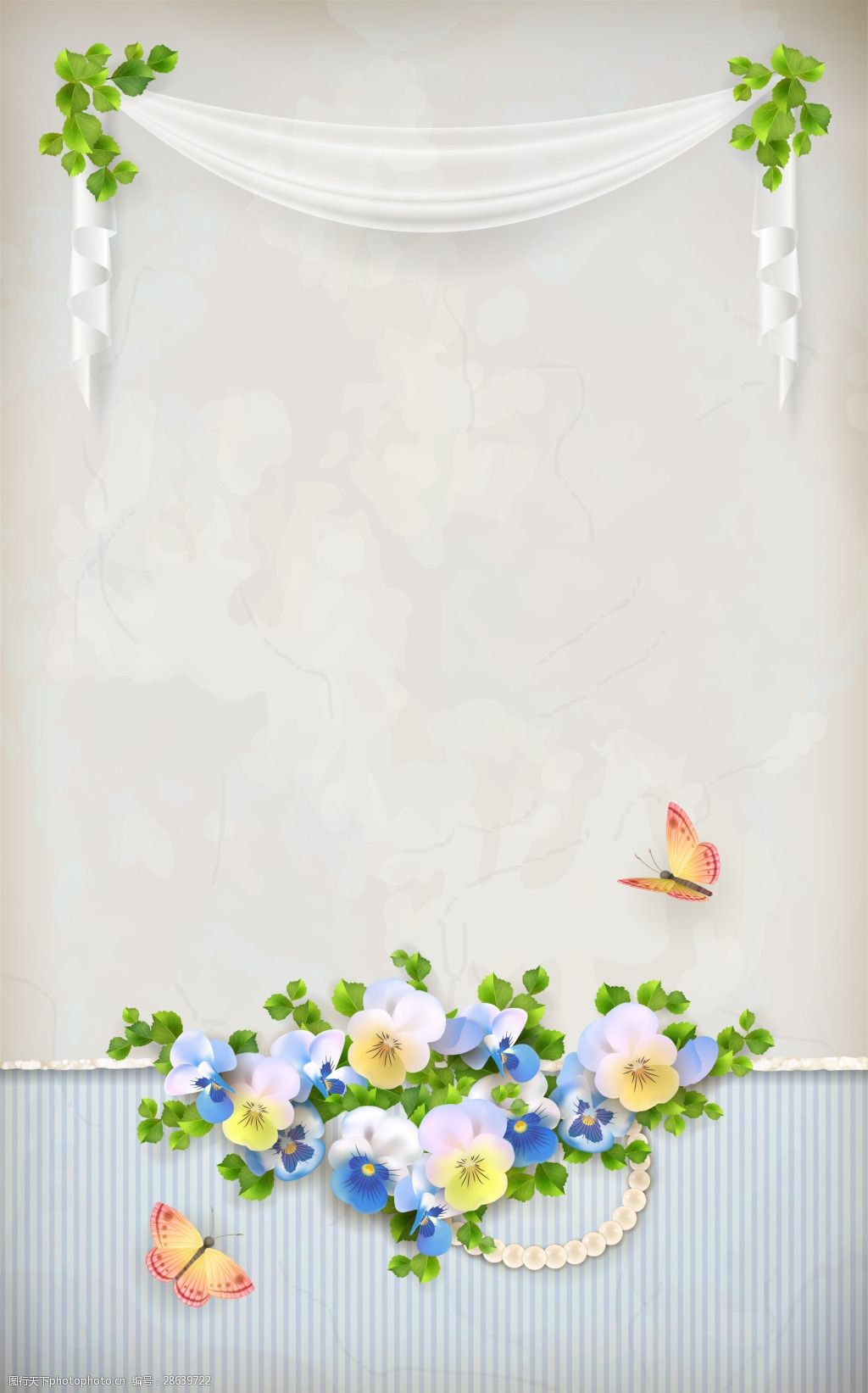 背景 矢量素材花卉 蝴蝶 条纹 墙面 清新 花卉 白纱 婚礼 小清新 素雅