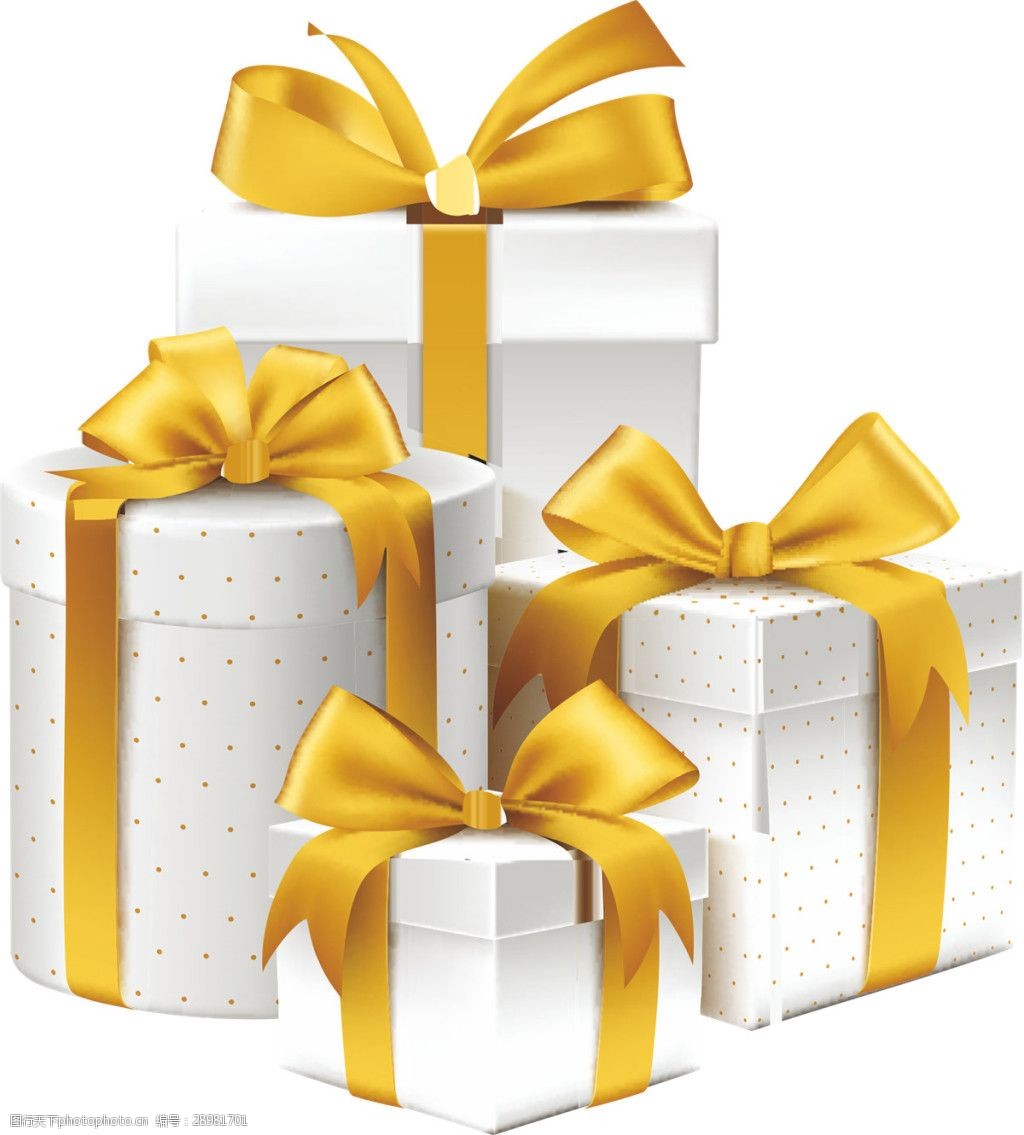 金色丝带蝴蝶结礼盒素材