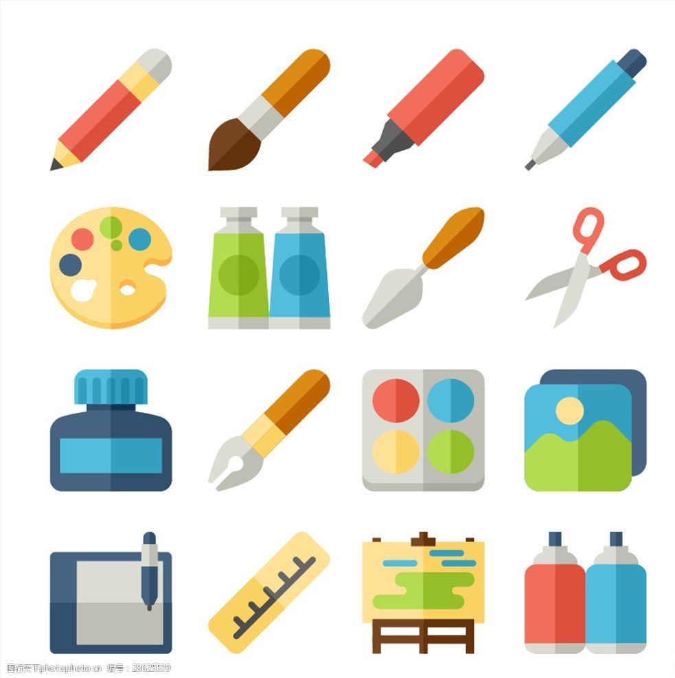 多款卡通平面绘画工艺材料图标