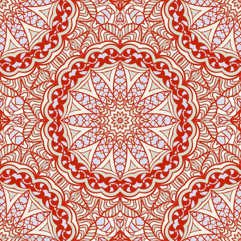 红色绚丽万花筒花纹图案背景矢量