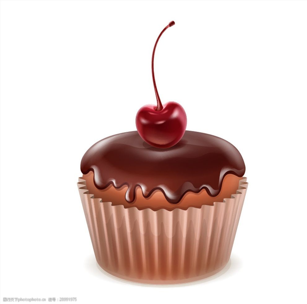 巧克力樱桃马芬蛋糕矢量素材