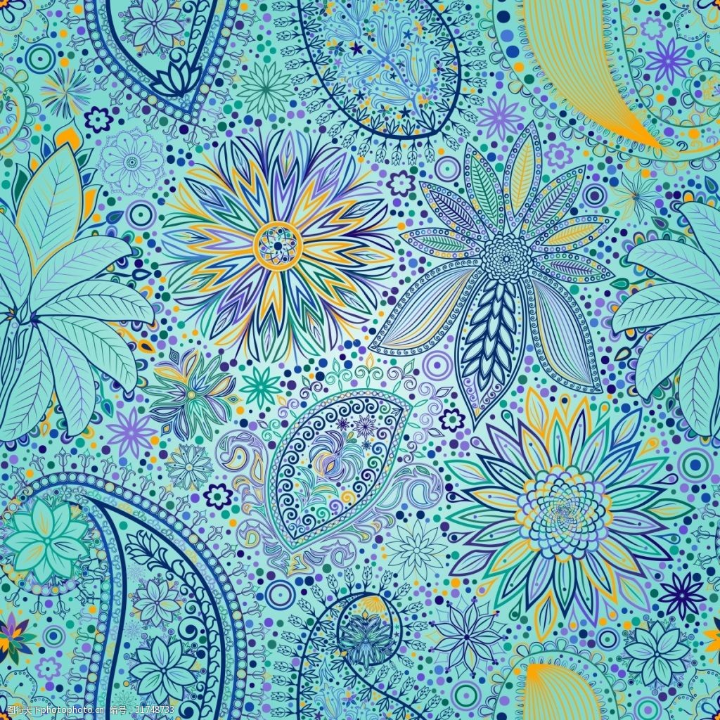 时尚民族风变形虫花卉图案矢量素材