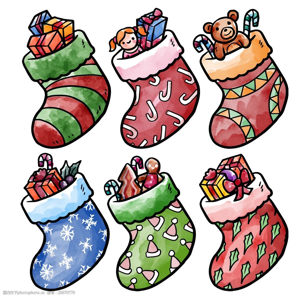 水彩圣诞袜子