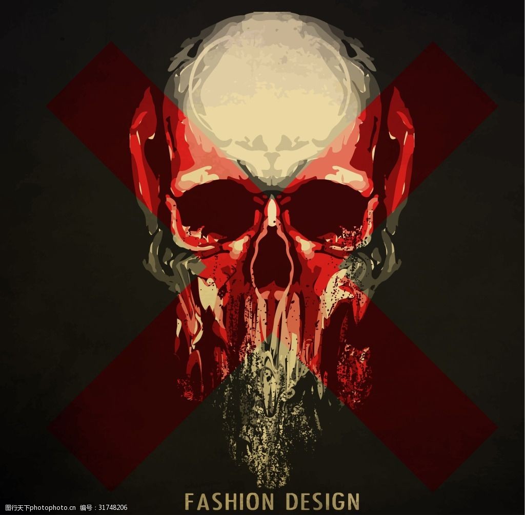 万圣节红x骷髅头矢量图